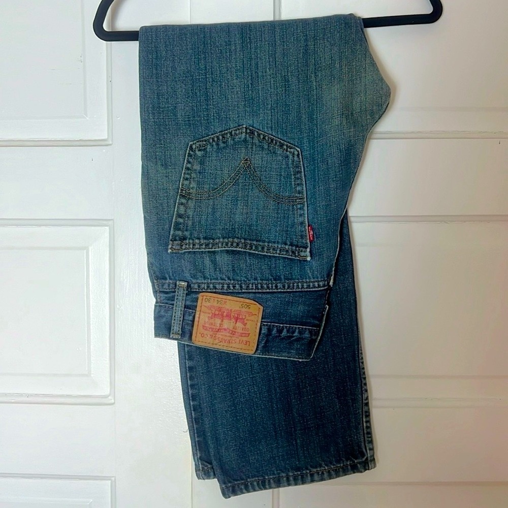 Levi’s 505 medium wash straight leg jeans, 34 x 30